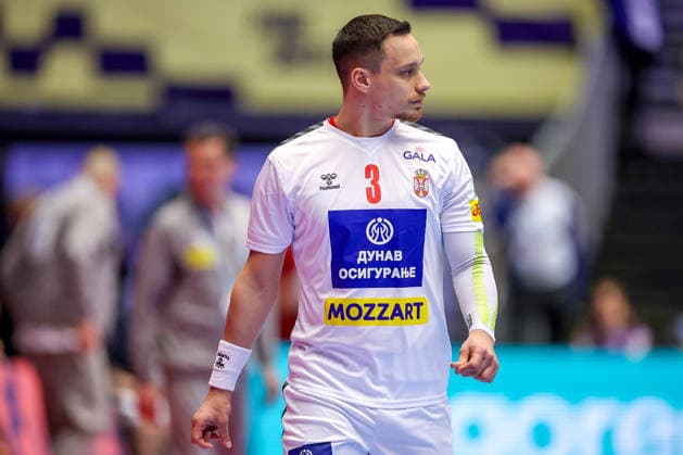 15 01 2026, Handball, Men s EHF EURO 2026, Spain Serbia, Jyske Bank Boxen in Herning, Denmark, Preliminary Round Vukasin Vorkapic Serbia 03 Denmark