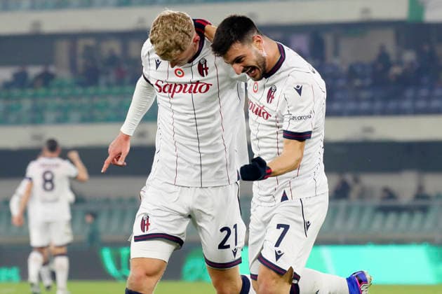 Bologna s Jens Odgaard celebration goal 1-2 I during the Serie A soccer match between Hellas Verona and Bologna at the Bentegodi Stadium in Verona, north west Italy - Thursday , January 15 , 2026. - Soccer .  Copyright: xPaolaxGarbuio Lapressex