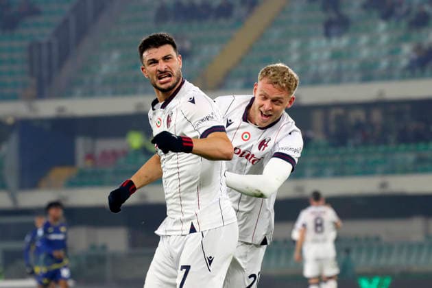 Bologna s Jens Odgaard celebration goal 1-2 I during the Serie A soccer match between Hellas Verona and Bologna at the Bentegodi Stadium in Verona, north west Italy - Thursday , January 15 , 2026. - Soccer .  Copyright: xPaolaxGarbuio Lapressex