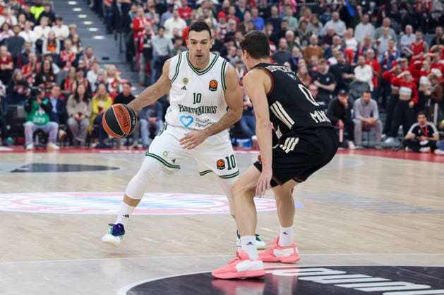Kostas Sloukas Panathinaikos AKTOR Athens, 10 with Nenad Dimitrijevic FC Bayern Basketball, 00 , GER, FC Bayern Basketball vs Panathinaikos AKTOR Athens, Basketball, Euroleague, 22 Matchday, Season 2025 2026, 15 01 2026, GER, FC Bayern Basketball vs Panathinaikos AKTOR Athens, Basketball, Euroleague, 22 Matchday, Season 2025 2026, 15 01 2026 Munich Copyright: xEibner-Pressefoto JennixMaulx EP_JML