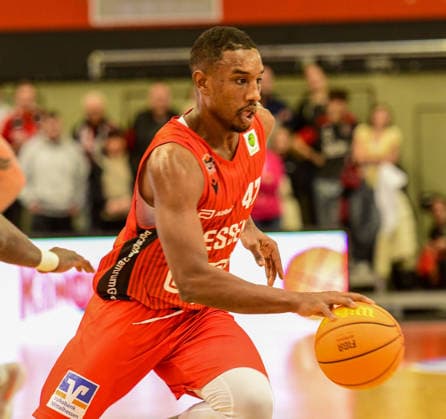 Abu Kigab 2 Bundesliga Pro A, 18 Matchday, 46ers, Basketball, Basketball season 2025 2026, BBL, Germany, Gießen 46ers Artland Dragons, Gießen in red, Men, Dragons in white