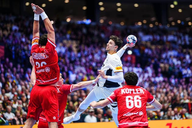 Throw Goal Marko Grgic Germany, 71 DEN, Germany vs. Austria, Handball, EHF European Championship 2026, Group A, Matchday 1, 15 01 2026 DEN, Germany vs. Austria, Handball, EHF European Championship 2026, Group A, Matchday 1, 15 01 2026 Herning Copyright: xEibner-Pressefoto MarcelxvonxFehrnx EP_MFN
