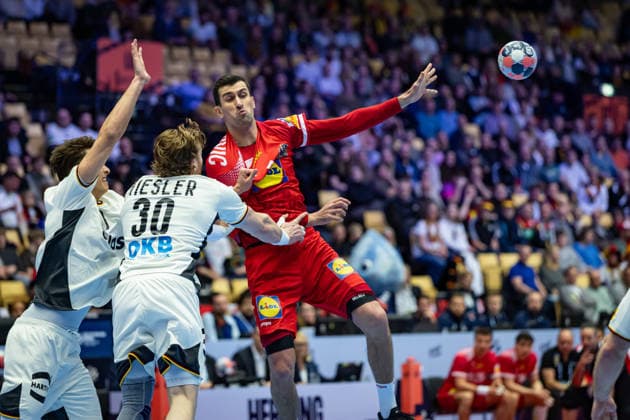 HERNING, DENMARK - JANUARY 15: Janko Bozovic (Austria, 07) in attack during the EHF EURO 2026 match between Germany vs Austria at Jyske Bank Boxen Arena on matchday 1 of the Group Matches Group A on January 15, 2026 in Herning, Denmark. Midtjylland Denmark Copyright: xMarioxM.xKobergx