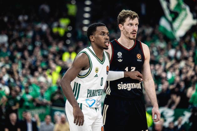 EuroLeague Basketball, FC Bayern Munich vs Panathinaikos AKTOR Athens - T.J. Shorts, 0 of Panathinaikos AKTOR Athens in action against Andreas Obst, 13 of FC Bayern Munich during the Euroleague regular season basketball match between FC Bayern Munich and Panathinaikos AKTOR Athens at SAP Garden in Munich, Germany, on January 15, 2026. MUNICH GERMANY Copyright: xOnexInchxProductionsx 6812138