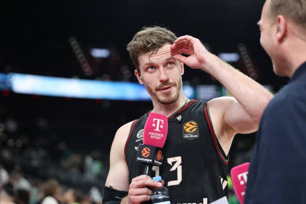 Andreas Obst FC Bayern Basketball, 13 at the post-match interview, GER, FC Bayern Basketball vs Panathinaikos AKTOR Athens, Basketball, Euroleague, 22 Matchday, Season 2025 2026, 15 01 2026, GER, FC Bayern Basketball vs Panathinaikos AKTOR Athens, Basketball, Euroleague, 22 Matchday, Season 2025 2026, 15 01 2026 Munich Copyright: xEibner-Pressefoto JennixMaulx EP_JML