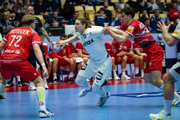 HERNING, DENMARK - JANUARY 15: Juri Knorr (Germany, 15) in attack during the EHF EURO 2026 match between Germany vs Austria at Jyske Bank Boxen Arena on matchday 1 of the Group Matches Group A on January 15, 2026 in Herning, Denmark. Midtjylland Denmark Copyright: xMarioxM.xKobergx