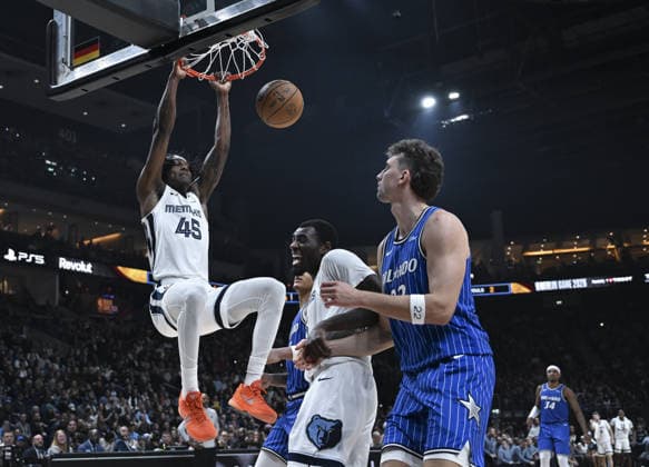 NBA, Basketball Herren, USA Berlin 2026: Orlando Magic v Memphis Grizzlies BERLIN, GERMANY – JANUARY 15: GG Jackson (45) of Memphis Grizzlies in action during the NBA Berlin 2026 game between the Orlando Magic and the Memphis Grizzlies at Uber Arena in Berlin, Germany on January 15, 2026. Halil Sagirkaya Anadolu Berlin Germany. Editorial use only. Please get in touch for any other usage.  Copyright: x2026xAnadoluxHalilxSagirkayax