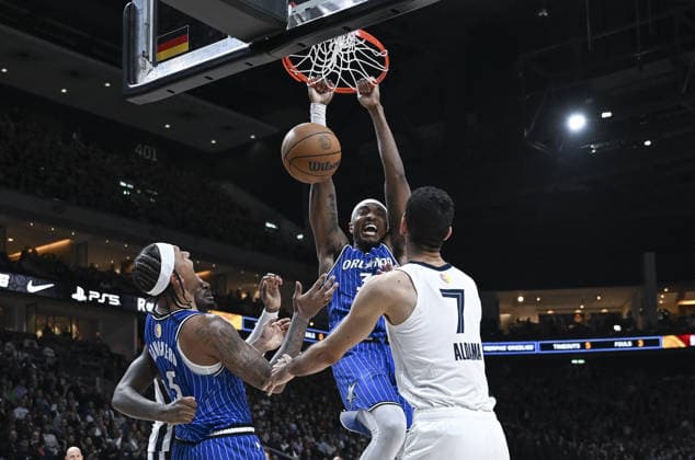 NBA, Basketball Herren, USA Berlin 2026: Orlando Magic v Memphis Grizzlies BERLIN, GERMANY – JANUARY 15: Santi Aldama (7) of Memphis Grizzlies in action during the NBA Berlin 2026 game between the Orlando Magic and the Memphis Grizzlies at Uber Arena in Berlin, Germany on January 15, 2026. Halil Sagirkaya Anadolu Berlin Germany. Editorial use only. Please get in touch for any other usage.  Copyright: x2026xAnadoluxHalilxSagirkayax