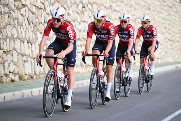 Lotto Intermarche Cycling Team Winter Training Camp 2026 L ALFAS DEL PI, SPAIN - JANUARY 16 : Berckmoes Jenno (BEL) of Lotto Intermarche, De Schuyteneer Steffen (BEL) of Lotto Intermarche, De Buyst Jasper (BEL) of Lotto Intermarche, De Lie Arnaud (BEL) of Lotto Intermarche pictured during a training session at the Lotto Intermarche UCI World Team winter stage camp at the Albir Garden Resort Hotel as part of the preparation for the new 2026 season on January 16, 2026 in L Alfas del Pi, Spain, 16 01 2026 L Alfas del Pi Spain  Copyright: xVincentxKalutx