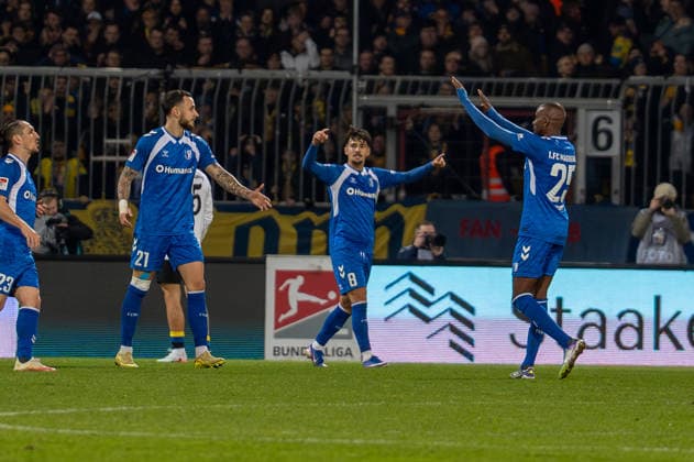 Germany, Soccer, 2 Bundesliga, Eintracht Braunschweig 1 FC Magdeburg on 16 01 in Braunschweig Eintracht Stadion Goal celebration 0 1 Mateusz Zukowski 1 FC Magdeburg 22 Baris Atik 1 FC Magdeburg 23 Silas Gnaka 1 FC Magdeburg 25 Copyright: xSvenxHeidmannx