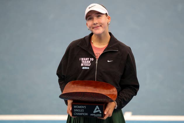 TENNIS ADELAIDE INTERNATIONAL, Mirra Andreeva from Russia after victory n her match against Victoria Mboko of Canada during the Women™s singles Final Adelaide International at Memorial Drive Tennis Club in in Adelaide, Saturday, January 17, 2026. ( NO ARCHIVING, EDITORIAL USE ONLY ADELAIDE SOUTH AUSTRALIA AUSTRALIA  Copyright: xMATTxTURNERx 20260117141345547379