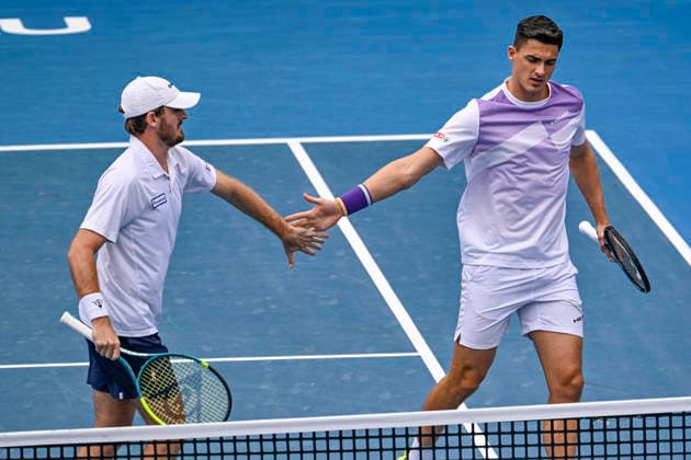 Alexander Erler (AUT) and Robert Galloway (USA) celebrate a point in the Men s doubles final match of theASB Classic Men™s ATP, Tennis Herren 250 tennis tournament at Manuka Doctor Arena, Auckland, New Zealand on Saturday 17 January 2026. Photo credit: Alan Lee Auckland New Zealand Copyright: xAlanxLeex xx