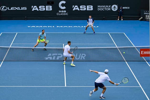Theo Arribage (FRA) and Albano Olivetti (FRA) v Alexander Erler (AUT) and Robert Galloway (USA) in the Men s doubles final match of the ASB Classic Men™s ATP, Tennis Herren 250 tennis tournament at Manuka Doctor Arena, Auckland, New Zealand on Saturday 17 January 2026. Photo credit: Alan Lee Auckland New Zealand Copyright: xAlanxLeex xx