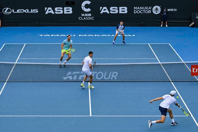 Theo Arribage (FRA) and Albano Olivetti (FRA) v Alexander Erler (AUT) and Robert Galloway (USA) in the Men s doubles final match of the ASB Classic Men™s ATP, Tennis Herren 250 tennis tournament at Manuka Doctor Arena, Auckland, New Zealand on Saturday 17 January 2026. Photo credit: Alan Lee Auckland New Zealand Copyright: xAlanxLeex xx