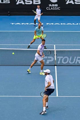 Theo Arribage (FRA) and Albano Olivetti (FRA) v Alexander Erler (AUT) and Robert Galloway (USA) in the Men s doubles final match of the ASB Classic Men™s ATP, Tennis Herren 250 tennis tournament at Manuka Doctor Arena, Auckland, New Zealand on Saturday 17 January 2026. Photo credit: Alan Lee Auckland New Zealand Copyright: xAlanxLeex xx