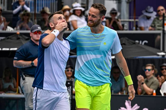 Theo Arribage (FRA) and Albano Olivetti (FRA) celebrate winning the Men s doubles final match of the ASB Classic Men™s ATP, Tennis Herren 250 tennis tournament at Manuka Doctor Arena, Auckland, New Zealand on Saturday 17 January 2026. Photo credit: Alan Lee Auckland New Zealand Copyright: xAlanxLeex xx