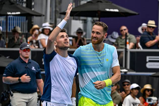 Theo Arribage (FRA) and Albano Olivetti (FRA) celebrate winning the Men s doubles final match of the ASB Classic Men™s ATP, Tennis Herren 250 tennis tournament at Manuka Doctor Arena, Auckland, New Zealand on Saturday 17 January 2026. Photo credit: Alan Lee Auckland New Zealand Copyright: xAlanxLeex xx