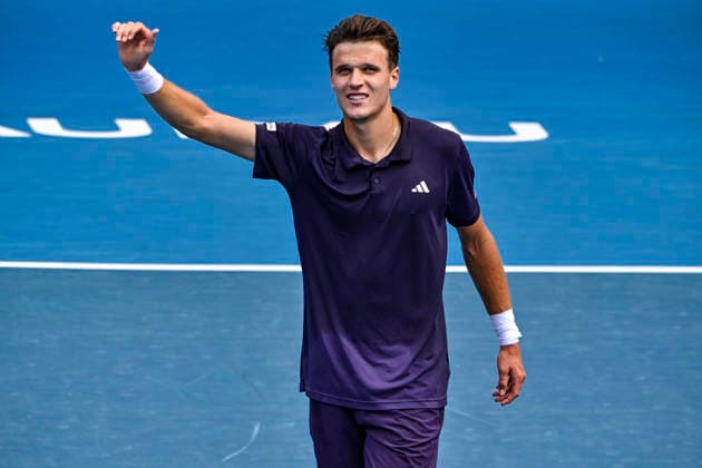 Jakub Mensik (CZE) celebrates winning the final against Sebastian Baez (ARG) in the Men s singles final match of the ASB Classic Men™s ATP, Tennis Herren 250 tennis tournament at Manuka Doctor Arena, Auckland, New Zealand on Saturday 17 January 2026. Photo credit: Alan Lee Auckland New Zealand Copyright: xAlanxLeex xx