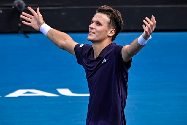 Jakub Mensik (CZE) celebrates winning the final against Sebastian Baez (ARG) in the Men s singles final match of the ASB Classic Men™s ATP, Tennis Herren 250 tennis tournament at Manuka Doctor Arena, Auckland, New Zealand on Saturday 17 January 2026. Photo credit: Alan Lee Auckland New Zealand Copyright: xAlanxLeex xx