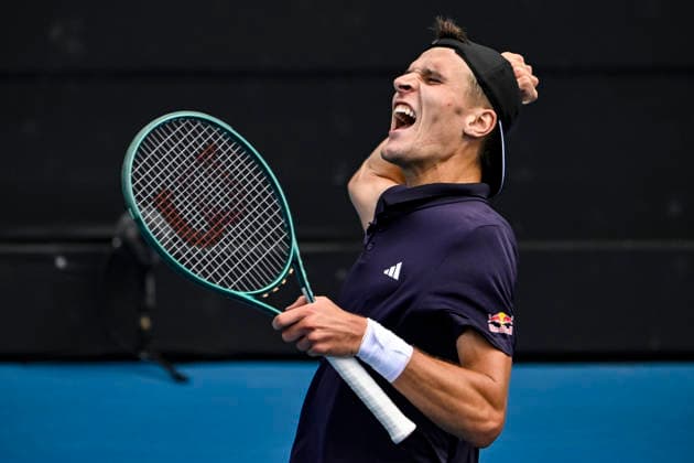 Jakub Mensik (CZE) celebrates winning the final against Sebastian Baez (ARG) in the Men s singles final match of the ASB Classic Men™s ATP, Tennis Herren 250 tennis tournament at Manuka Doctor Arena, Auckland, New Zealand on Saturday 17 January 2026. Photo credit: Alan Lee Auckland New Zealand Copyright: xAlanxLeex xx