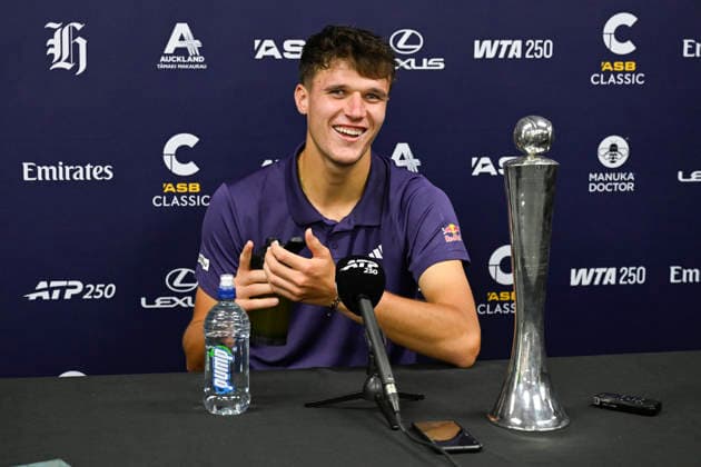 Jakub Mensik (CZE) during the post match press conference, PK, Pressekonferenz after winning the Men s singles final match of the ASB Classic Men™s ATP, Tennis Herren 250 tennis tournament at Manuka Doctor Arena, Auckland, New Zealand on Saturday 17 January 2026. Photo credit: Alan Lee Auckland New Zealand Copyright: xAlanxLeex xx