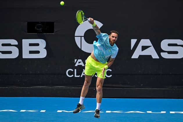 Albano Olivetti (FRA) serves in the Men s doubles final match of the ASB Classic Men™s ATP, Tennis Herren 250 tennis tournament at Manuka Doctor Arena, Auckland, New Zealand on Saturday 17 January 2026. Photo credit: Alan Lee Auckland New Zealand Copyright: xAlanxLeex xx