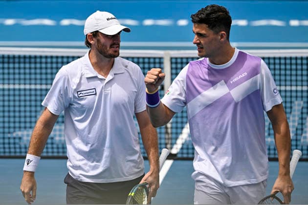 Alexander Erler (AUT) and Robert Galloway (USA) in the Men s doubles final match of the ASB Classic Men™s ATP, Tennis Herren 250 tennis tournament at Manuka Doctor Arena, Auckland, New Zealand on Saturday 17 January 2026. Photo credit: Alan Lee Auckland New Zealand Copyright: xAlanxLeex xx