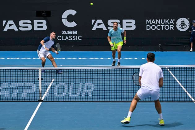 Theo Arribage (FRA) and Albano Olivetti (FRA) in the Men s doubles final match of the ASB Classic Men™s ATP, Tennis Herren 250 tennis tournament at Manuka Doctor Arena, Auckland, New Zealand on Saturday 17 January 2026. Photo credit: Alan Lee Auckland New Zealand Copyright: xAlanxLeex xx