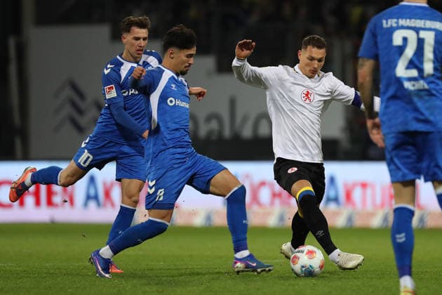 Braunschweig vs Magdeburg, 2 BL Braunschweig, 16 01 2026, Football, Men, 2 BL, Season 2025 2026, Eintracht Braunschweig vs 1 FC Magdeburg Laurin Ulrich Magdeburg , Sven Köhler Eintracht Braunschweig DFL DFB REGULATIONS PROHIBIT ANY USE OF PHOTOGRAPHS as IMAGE SEQUENCES and or QUASI VIDEO Stadion an der Hamburger Straße Niedersachsen Germany