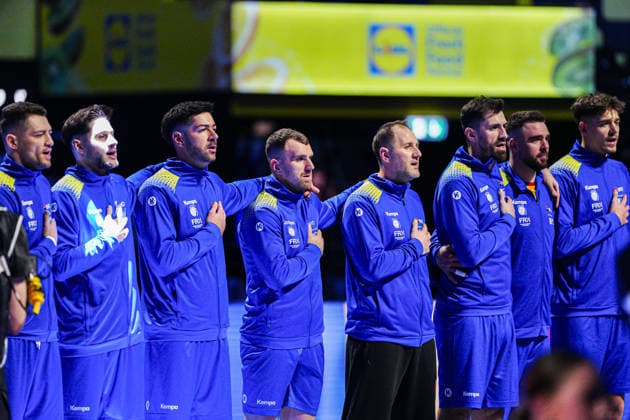 Romania during national anthem DEN, Portugal vs Romania, Handball, EHF European Championship 2026, Group B, Matchday 1, 16 01 2026 DEN, Portugal vs Romania, Handball, EHF European Championship 2026, Group B, Matchday 1, 16 01 2026 Herning Copyright: xEibner-Pressefoto MarcelxvonxFehrnx EP_MFN