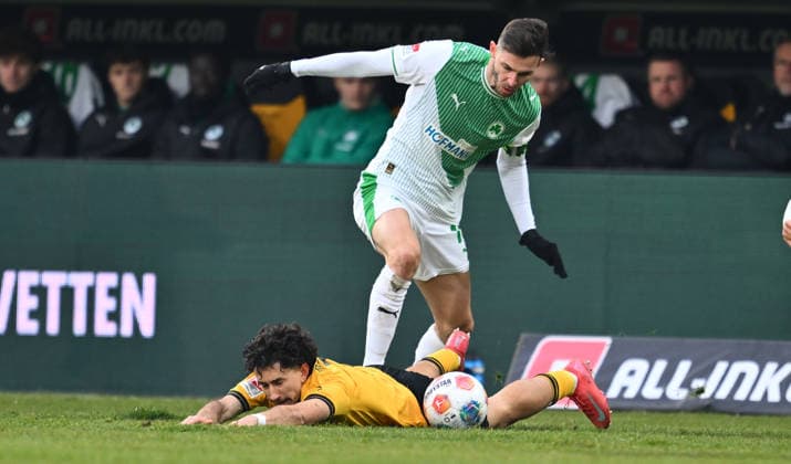 17 01 2026 Soccer Season 2025 2026 2 Soccer Bundesliga 18 Matchday SG Dynamo Dresden SGD SpVgg Greuther Fürth SGF Kleeblatt Sportfoto Zink xwoxzix DFL regulations prohibit any use of photographs as image sequences and or quasi video only for editorial use Branimir Hrgota 10, SpVgg Greuther Fürth Jason Ceka 7, SG Dynamo Dresden SGD