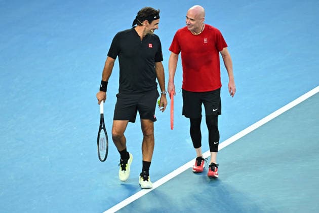 Opening Night at the 2026 Australian Open - Melbourne Roger Federer (SUI) with Andre Agassi (USA) during the Opening Night at the 2026 Australian Open at Melbourne Park in Melbourne, AUSTRALIA, on January 17, 2026. Photo by Corinne Dubreuil ABACAPRESS.COM Melbourne Australia  Copyright: xDubreuilxCorinne ABACAx