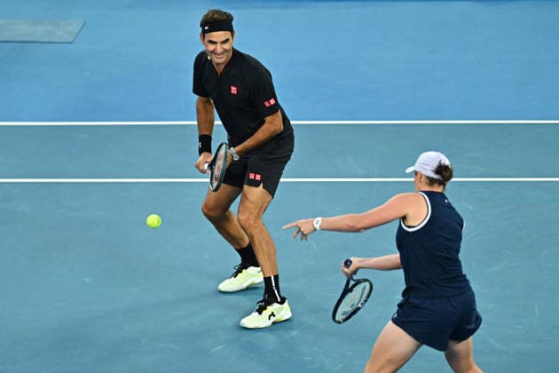 Opening Night at the 2026 Australian Open - Melbourne Roger Federer (SUI) with Ashley Barty (AUS) during the Opening Night at the 2026 Australian Open at Melbourne Park in Melbourne, AUSTRALIA, on January 17, 2026. Photo by Corinne Dubreuil ABACAPRESS.COM Melbourne Australia  Copyright: xDubreuilxCorinne ABACAx