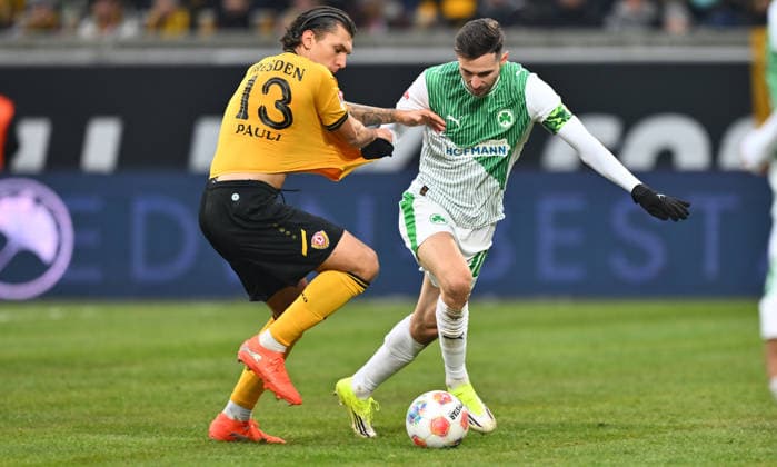 17 01 2026 Soccer season 2025 2026 2 Soccer Bundesliga 18 Matchday SG Dynamo Dresden SGD SpVgg Greuther Fürth SGF Kleeblatt Sportfoto Zink xwoxzix DFL regulations prohibit any use of photographs as image sequences and or quasi video only for editorial use Julian Pauli 13, SG Dynamo Dresden SGD Branimir Hrgota 10, SpVgg Greuther Fürth