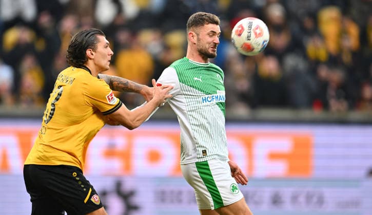 17 01 2026 Soccer season 2025 2026 2 Soccer Bundesliga 18 Matchday SG Dynamo Dresden SGD SpVgg Greuther Fürth SGF Kleeblatt Sportfoto Zink xwoxzix DFL regulations prohibit any use of photographs as image sequences and or quasi video only for editorial use Julian Pauli 13, SG Dynamo Dresden SGD Dennis Srbeny 7, SpVgg Greuther Fürth
