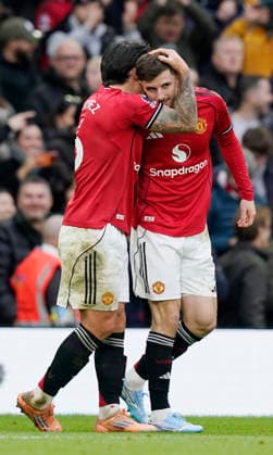 Manchester, England, 17th January 2026. Mason Mount of Manchester United, ManU celebrates before VAR rules out his goal during the Manchester United vs Manchester City Premier League match at Old Trafford, Manchester. Picture credit should read: Andrew Yates Sportimage EDITORIAL USE ONLY. No use with unauthorised audio, video, data, fixture lists, club league logos or live services. Online in-match use limited to 120 images, no video emulation. No use in betting, games or single club league player publications. SPI_109_AY_ManUtd_ManCity SPI-4456-0108