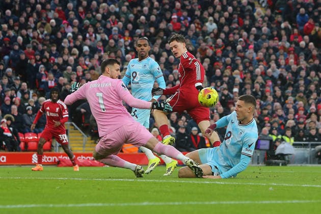Florian Wirtz of Liverpool goes close to adding a second goal Liverpool v Burnley, Premier League, Football, Anfield, Liverpool, UK - 17 Jan 2026Liverpool Anfield United Kingdom EDITORIAL USE ONLY No use with unauthorised audio, video, data, fixture lists, club league logos or live services. Online in-match use limited to 120 images, no video emulation. No use in betting, games or single club league player publications.  Copyright: xPhilxOldham Shutterstockx 16348122ad