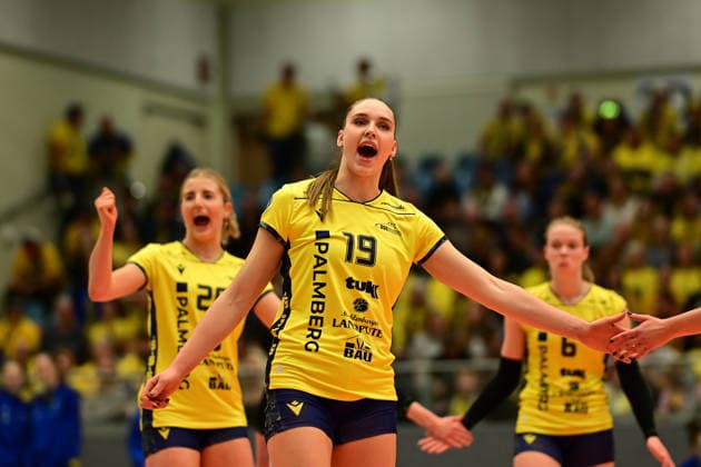 Volleyball I Women I Season 2025 2026 I Bundesliga I 12 Matchday I ETV Hamburger Volksbank Volleys SSC Palmberg Schwerin I 17 01 2026 Cheers, excitement, enthusiasm, euphoria, joy, happiness, cheerfulness at Anna Artyshuk 19, SSC Palmberg Schwerin Hamburg CU Arena Hamburg Germany Copyright: xLobeca FelixxSchlikisx