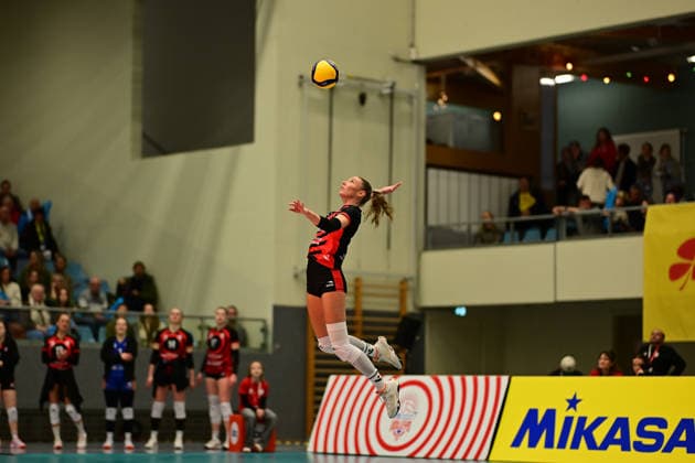 Volleyball I Women I Season 2025 2026 I Bundesliga I 12 Matchday I ETV Hamburger Volksbank Volleys SSC Palmberg Schwerin I 17 01 2026 Serve Lina Köster 3, ETV Hamburger Volksbank Volleys Hamburg CU Arena Hamburg Germany Copyright: xLobeca FelixxSchlikisx