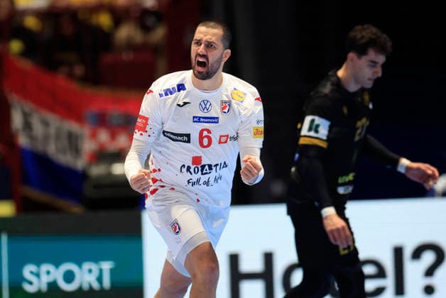 MALMÖ, SVERIGE 20260117 Croatia s Mario Sostaric celebrates a penalty goal during the 2026 EHF European Men s Handball Championship the EHF Euro 2026 match between Croatia and Georgia, at Malmo Arena in Malmo, Sweden, on January 17, 2026 MALMÖ SVERIGE x10600x  Copyright: xAndreasxHillergren TTx EHF EURO 2026 CROATIA-GEORGIA