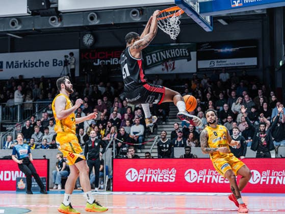 Michael Hughes II SBB Baskets, 91 in Dunk Phoenix Hagen vs SBB Baskets Wolmirstedt, Basketball, BARMER 2 Basketball Bundesliga, Matchday 18, Season 2025 2026, 17 01 2026 Phoenix Hagen vs SBB Baskets Wolmirstedt, Basketball, BARMER 2 Basketball Bundesliga, Matchday 18, Season 2025 2026, 17 01 2026 Hagen Copyright: xEibner-Pressefoto DamianxKruczynx EP_DKI