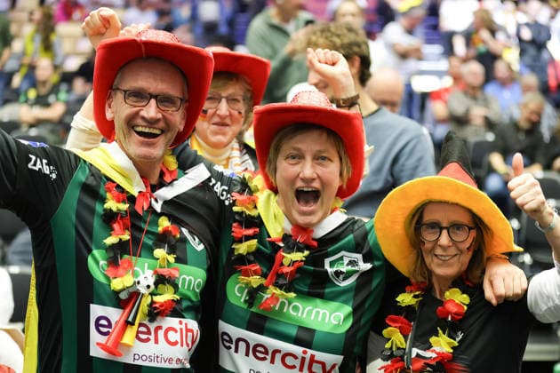 Serbia Germany, EHF European Handball Championship 2026 German fans cheer before the kick-off of the match Handball EHF European Championship, international match between Serbia and Germany on January 17, 2026 in Herning Denmark , Herning Denmark Jyske Bank Boxen