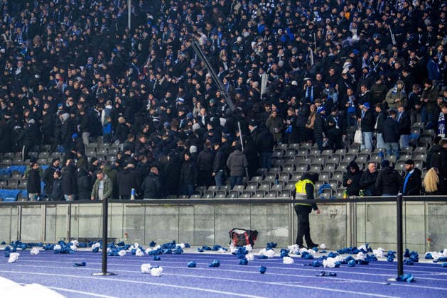 Football, Men, Season 2025 2026, 2 Bundesliga 18 Matchday , Hertha BSC FC Schalke 04, the Ultras of Hertha left the east curve after 15 minutes, before that there was no organized support on both sides, flags were hung up again and packed, 17 01 2026, Copyright: xSebastianxRäppold MatthiasxKochx