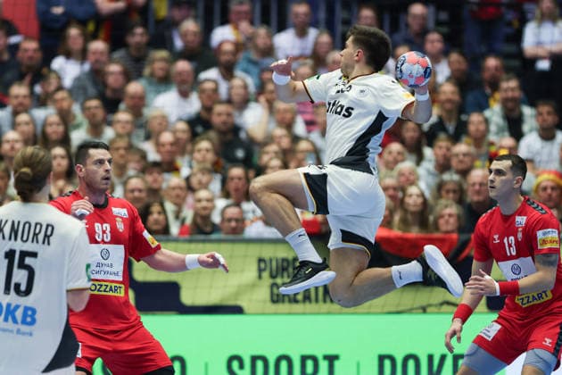 Serbia Germany, EHF Handball European Championship 2026 Renars Uscins Germany 23 Handball EHF European Championship, international match between Serbia and Germany on January 17, 2026 in Herning Denmark , Herning Denmark Jyske Bank Boxen