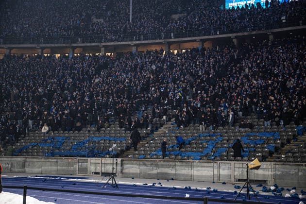 17 01 2026, Soccer, 2 Bundesliga, Season 2025 2026, Matchday 18, Hertha BSC FC Schalke 04, Fankurve Hertha BSC has stopped support xRHR PHOTO YYx Copyright: KROEGER RHR-FOTOx RHR-FOTO YY