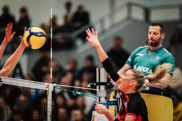 Volleyball Women Season 2025 2026 Volleyball Bundesliga ETV Hamburger Volksbank Volleys vs SSC Palmberg Schwerin 17 01 2026 Attack by Lina Köster 3, ETV Hamburger Volksbank Volleys Hamburg CU Arena Hamburg Germany