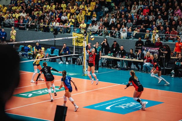 Volleyball Womens Season 2025 2026 Volleyball Bundesliga ETV Hamburger Volksbank Volleys vs SSC Palmberg Schwerin 17 01 2026 Pass by Zoe Konjer 8, ETV Hamburger Volksbank Volleys Hamburg CU Arena Hamburg Germany