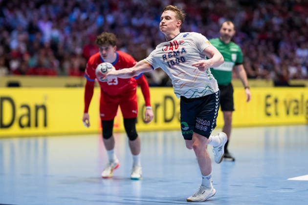 260117 August Pedersen of Norway during the EHF European Handball Championship preliminary round match between Norway and Czech Republic on January 17, 2026 in Oslo bbeng handball handboll handball 2026 ehf european handball championship ehf euro 2026 handball em handbolls em norway tsjekkia tjeckien czech republic czechia bbauto  Copyright: VEGARDxGRoTT BB260117VG033