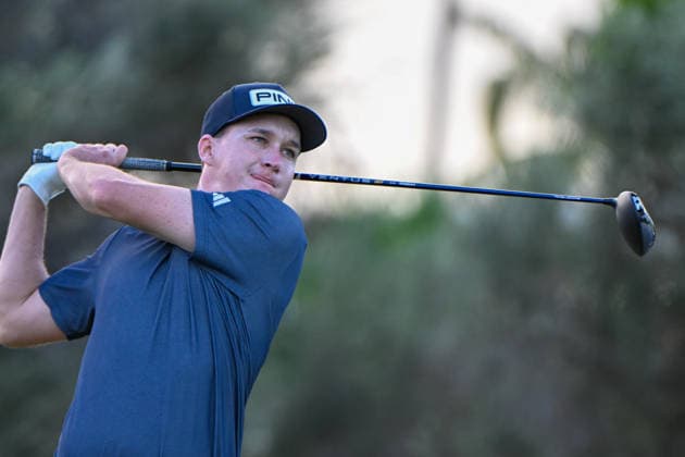 HONOLULU, HI - JANUARY 17: Matt McCarty (USA) watches his tee shot on 1 during the third round of the Sony Open on January 17, 2026, at Waialae Country Club, Honolulu, Hawaii. (Photo by Ken Murray Icon Sportswire) GOLF: JAN 17 PGA, Golf Herren Sony Open in Hawaii EDITORIAL USE ONLY Icon2601170023