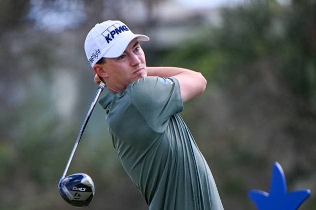 HONOLULU, HI - JANUARY 17: Maverick McNealy (USA) watches his tee shot on 1 during the third round of the Sony Open on January 17, 2026, at Waialae Country Club, Honolulu, Hawaii. (Photo by Ken Murray Icon Sportswire) GOLF: JAN 17 PGA, Golf Herren Sony Open in Hawaii EDITORIAL USE ONLY Icon2601170433